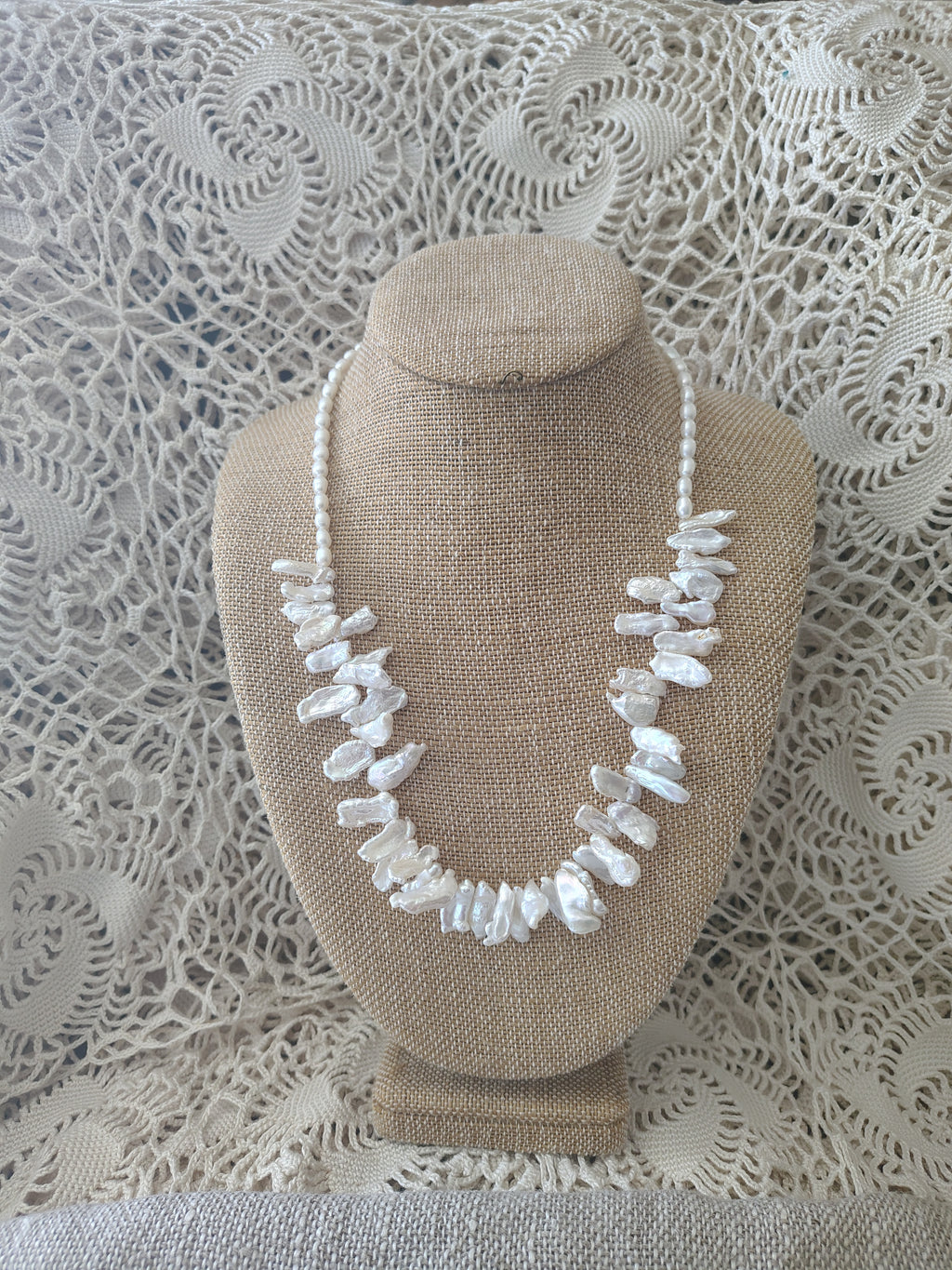 White stick pearl necklace freshwater pearls