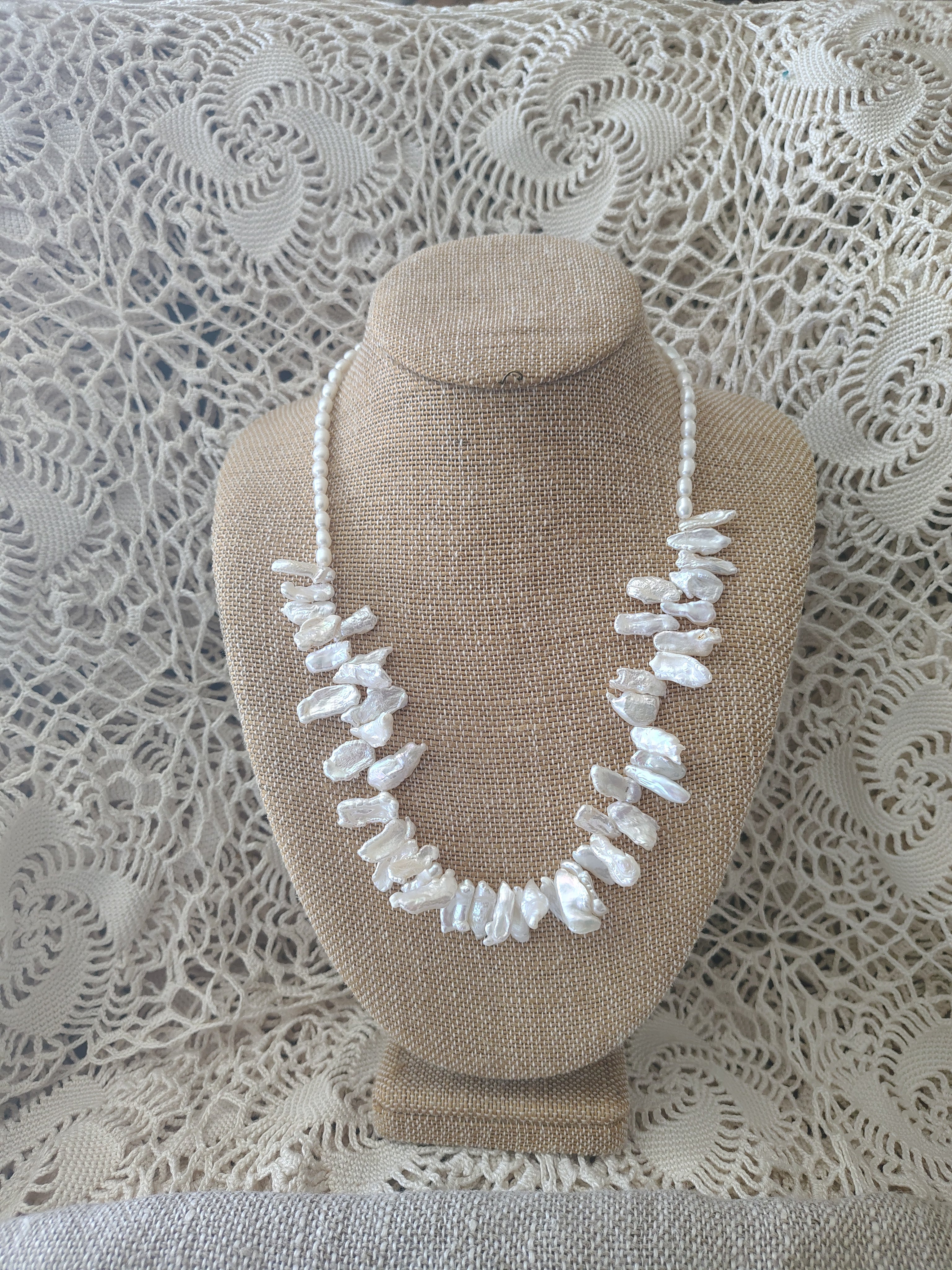 White stick pearl necklace freshwater pearls