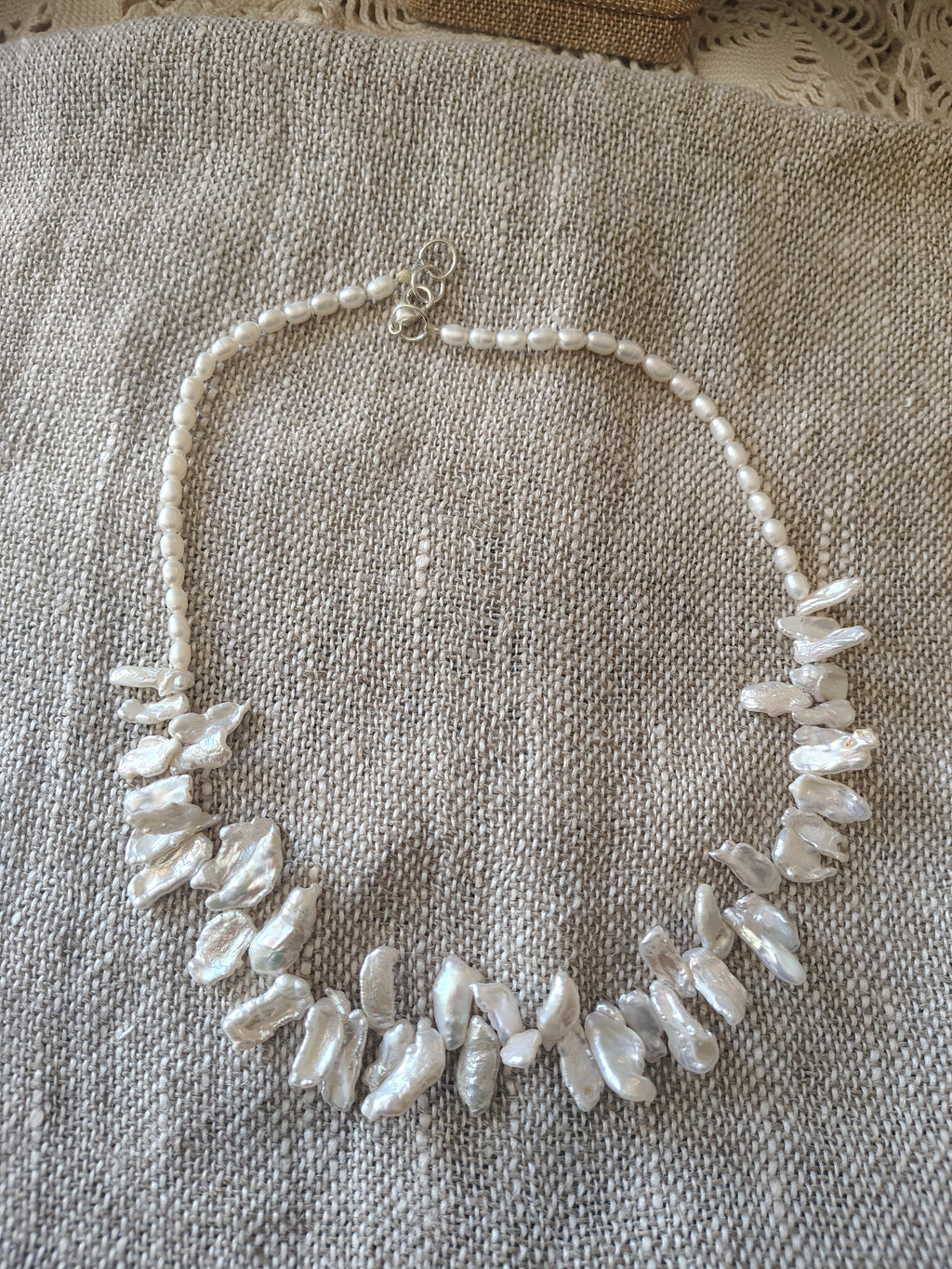White stick pearl necklace freshwater pearls